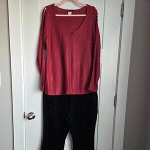 Venus Berry Cutout Long Sleeve Sweater/AT LOFT Curvy Courduroys